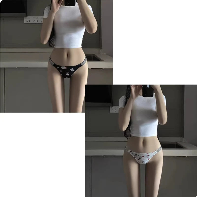 Start2Finish Hello Kitty cartoon strapless bra and low-waisted T-pant set with rhinestone lettering, cute and playful lingerie ensemble.