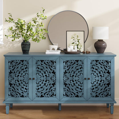 Vintage Sixty Inch Hollow Carved Console Sideboard