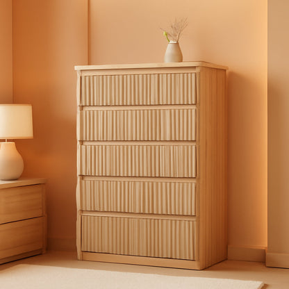 Elegant Oak Fluted Five Drawer Dresser Tall Unit Pro Series