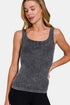 Automotive Jade Icarus Zenana Ribbed Scoop Neck Tank, showcasing its ribbed fabric and sleek scoop neckline.