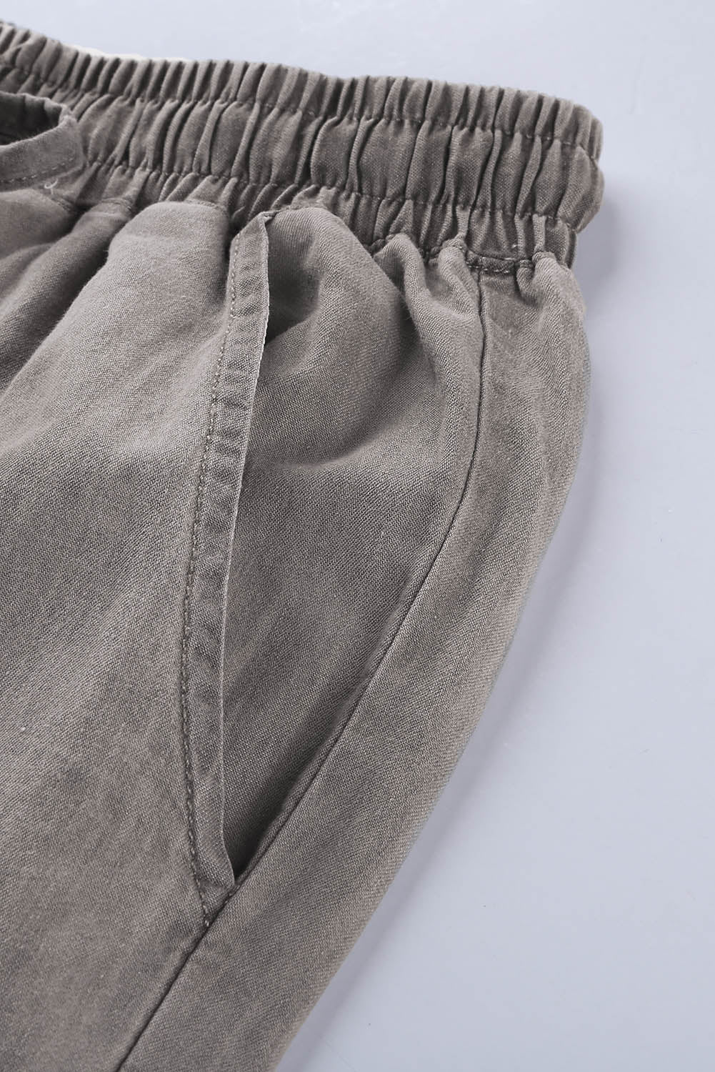 Gray drawstring cargo pocketed joggers for women by Lavender Pallas, featuring a relaxed fit and casual style.