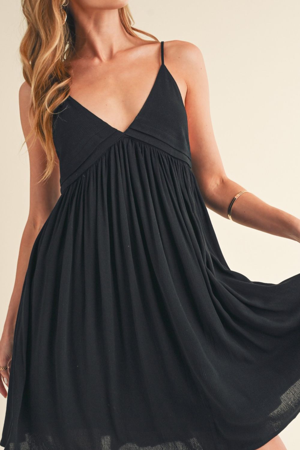 Jade Icarus Aemi + Co ruched plunge mini cami dress for women, featuring a fitted silhouette and ruched detailing.
