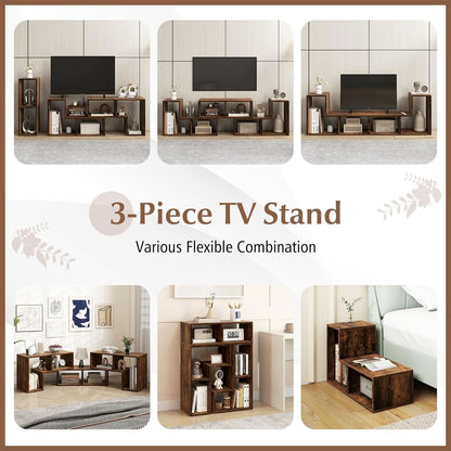 Deformable 3-Piece TV Stand Brown Finish 50-65 Inch