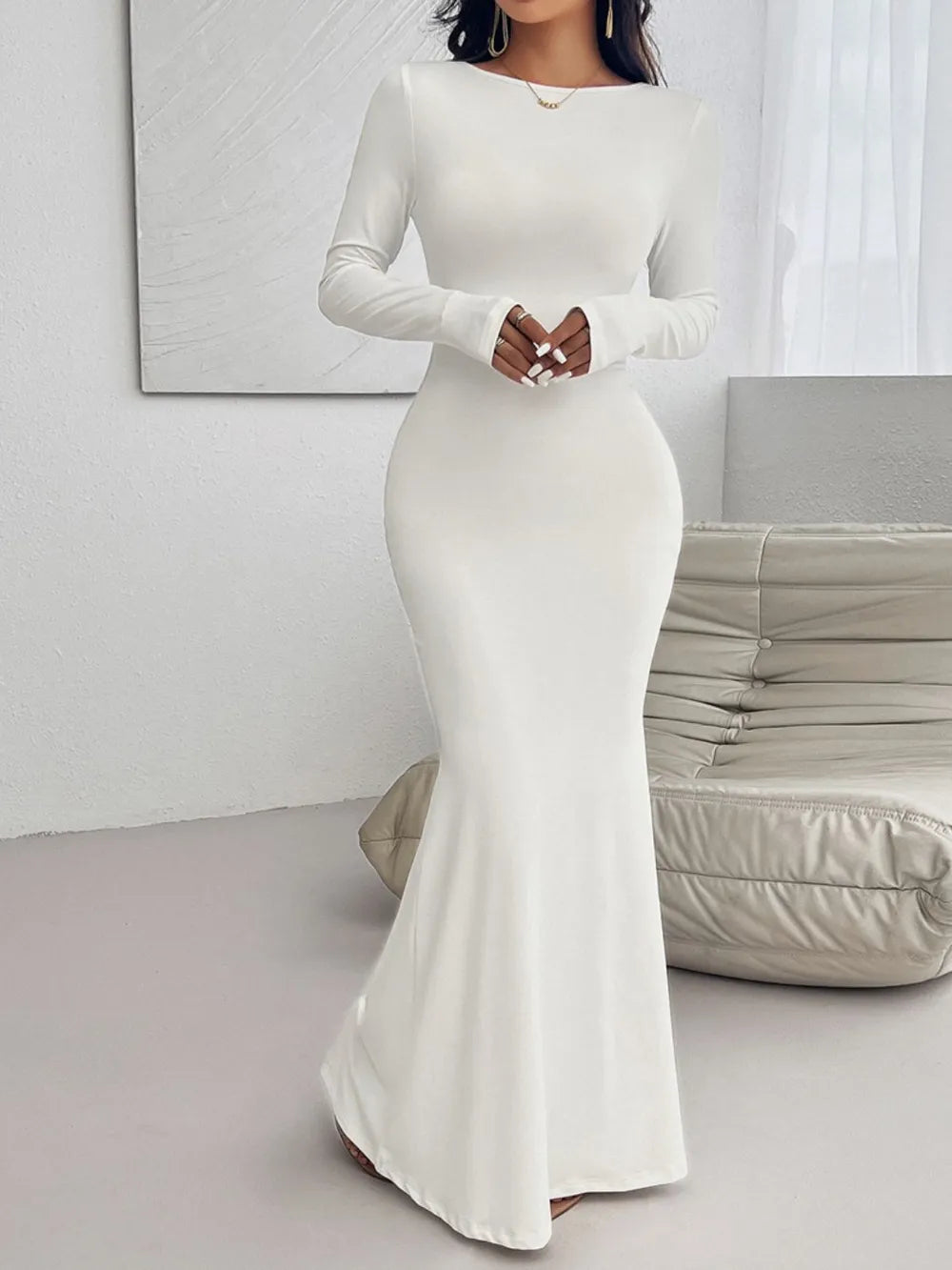 Ruby Styx Devine backless round neck long sleeve maxi dress, elegant women&