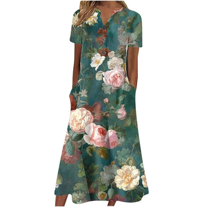 Women’s summer midi dress by Carmine Juneberry with casual style, lightweight fabric, and practical pockets, perfect for warm weather.