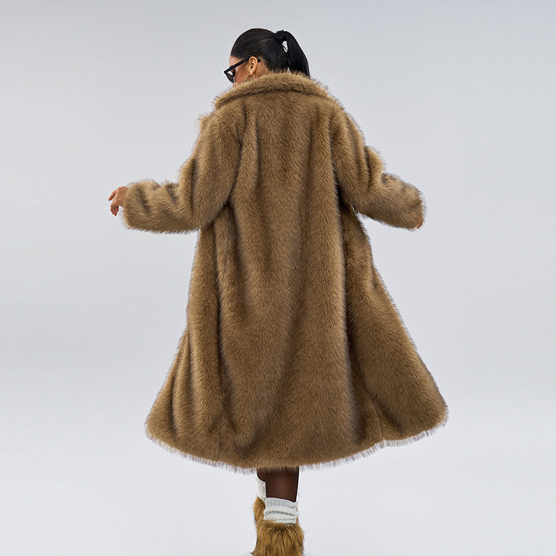 Carmine Juneberry Royal Faux Fur Maxi Coat in 25 Edition, stylish jacket with plush faux fur exterior and long length.