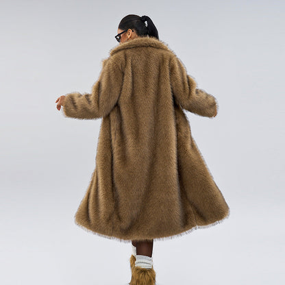 Carmine Juneberry Royal Faux Fur Maxi Coat in 25 Edition, stylish jacket with plush faux fur exterior and long length.