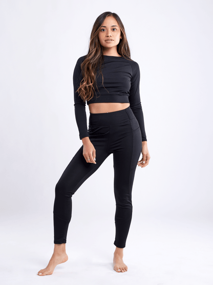 Black Lavender JupiterGear long-sleeve crop top, stylish activewear with a fitted design and breathable fabric for workout comfort.