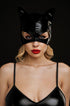 Black leather BDSM sexy kitty cat mask by Brown Hercules, featuring a sleek eye mask design for costume and role-play.