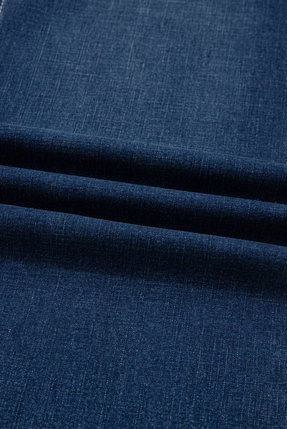 Byzantium Bay XX Denim Stitch High-Waist Cuff Jeans featuring classic blue denim, high waist, and rolled cuffs on a model.