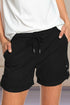 Women’s Jade elastic waistband pocket drawstring shorts with button, casual and comfortable summer clothing for women.
