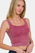 Automotive Jade Icarus Zenana Washed Ribbed Scoop Neck Wide Strap Tank in a washed fabric with wide straps, shown in a close-up view.