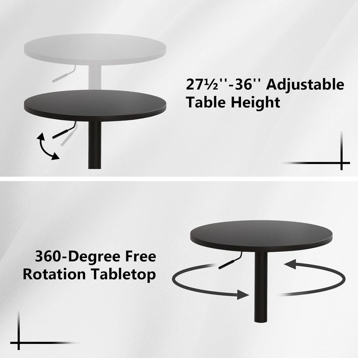 23.6 Inch Round Pub Table Black Height Adjustable All Weather