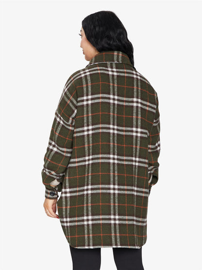Oversized Nova Check Wool Blend Shacket by Rose Eleusis, featuring a stylish check pattern and cozy wool blend fabric.