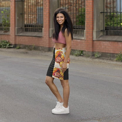 Close-up of The Original Woman mini skirt by Erin Theia, showing its fabric texture and stylish fit.