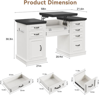 57 Inch Height Adjustable Executive Desk Storage Systems
