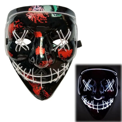 White Eucalyptus LED purge mask for pets with glow-in-the-dark Halloween DJ party light-up design.