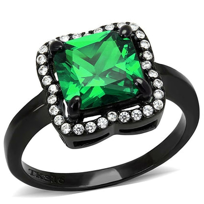 Turquoise Tiger DA029 black ion-plated stainless steel ring with AAA grade cubic zirconia, showcasing a sleek, modern jewelry design.
