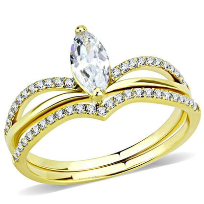 Turquoise Tiger DA276 stainless steel ring with IP gold ion plating and AAA grade cubic zirconia, showcasing detailed jewelry craftsmanship