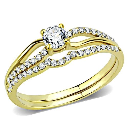 Turquoise Tiger DA277 stainless steel ring with IP gold ion plating and AAA grade cubic zirconia stone, jewelry and watches.