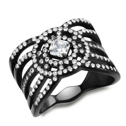 Turquoise Tiger DA363 black ion plating stainless steel ring with AAA grade cubic zirconia, sleek jewelry accessory.