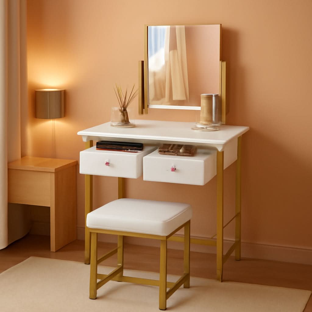 White Ultra Premium Vanity Desk With Exquisite Mirror