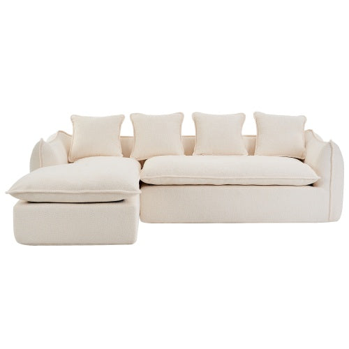 Carmine Juneberry LuneluX Home oversized L-shape sofa with chaise, gray fabric, plush cushions, and wide seating in a modern living room