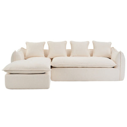 Carmine Juneberry LuneluX Home oversized L-shape sofa with chaise, gray fabric, plush cushions, and wide seating in a modern living room