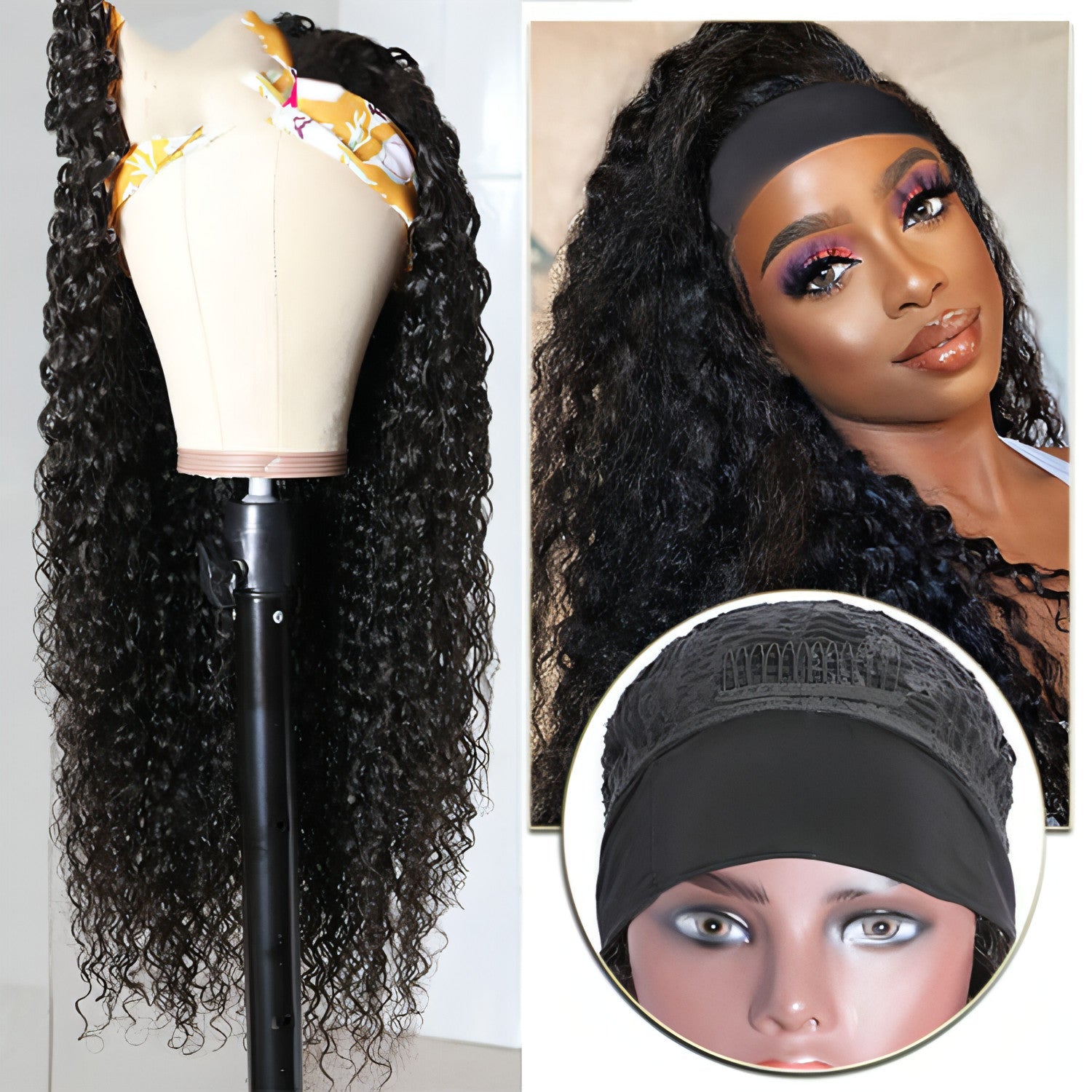 Carmine Juneberry LuxeWave full mechanism hair band wig headgear with real hair, designed for haircare and styling.