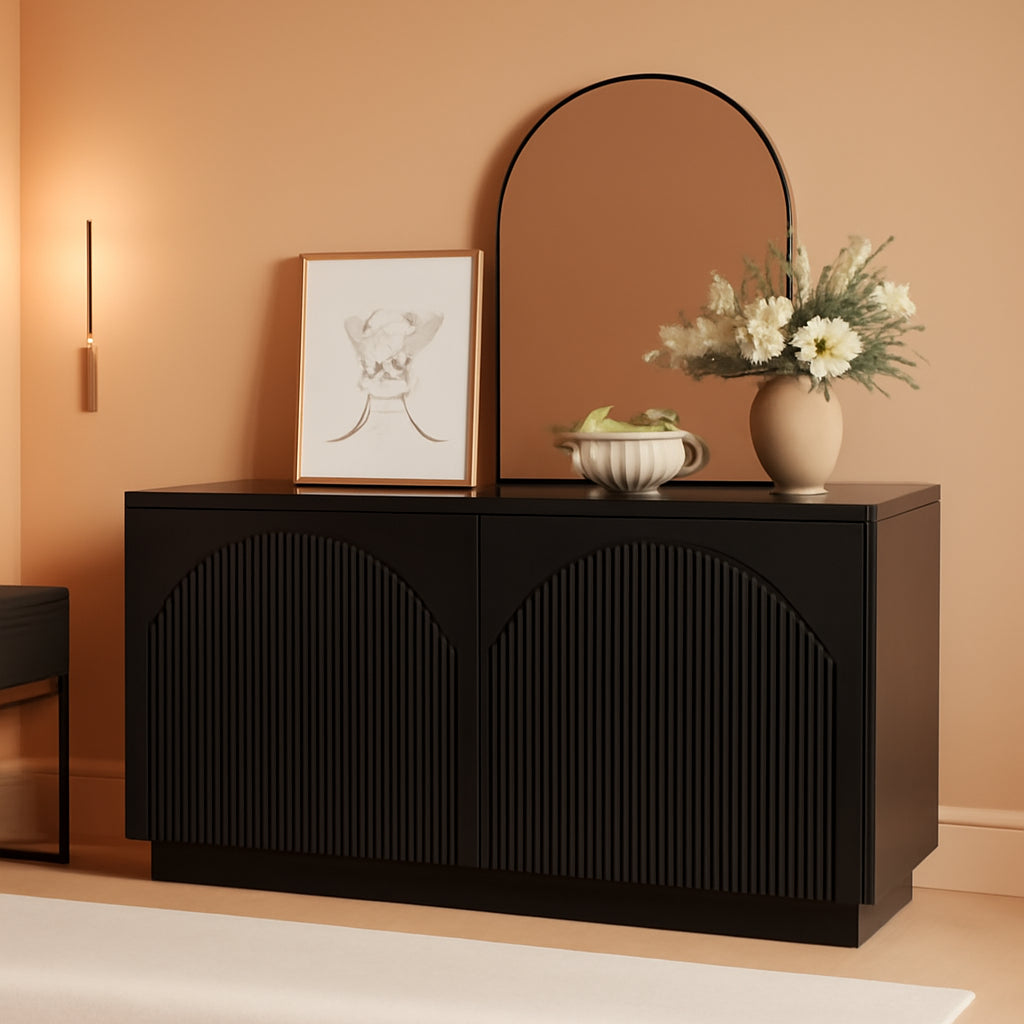55Inch Black Fluted Mid Century Sideboard Buffet Cabinet