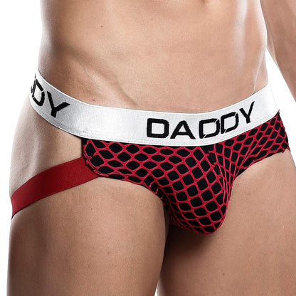 Red and black Daddy DDE023 Jockstrap underwear by Ochre Pandora, showing supportive waistband and snug fit design.