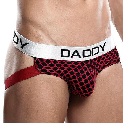 Red and black Daddy DDE023 Jockstrap by Ochre Pandora, showing the supportive underwear with waistband and front pouch design.
