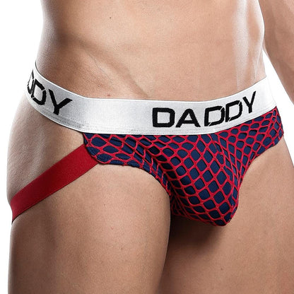 Red and navy Daddy DDE023 Jockstrap by Ochre Pandora, showcasing supportive underwear with a snug fit and sporty design.