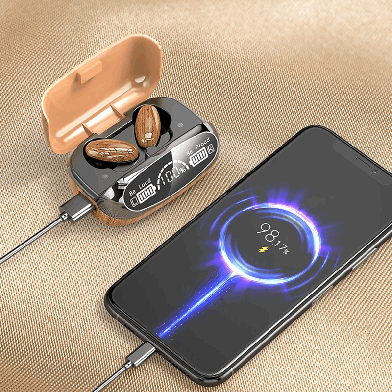 Lilac Milo TWS wireless Bluetooth 5.2 stereo sport earphones with charging case and in-ear design.