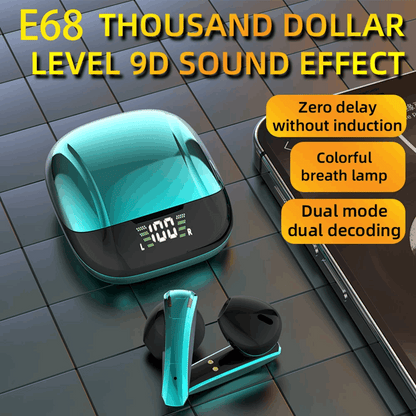 Wireless TWS gaming Bluetooth 5.0 earphones with microphone from Lilac Milo, showing black earbuds with inline mic and sleek design.