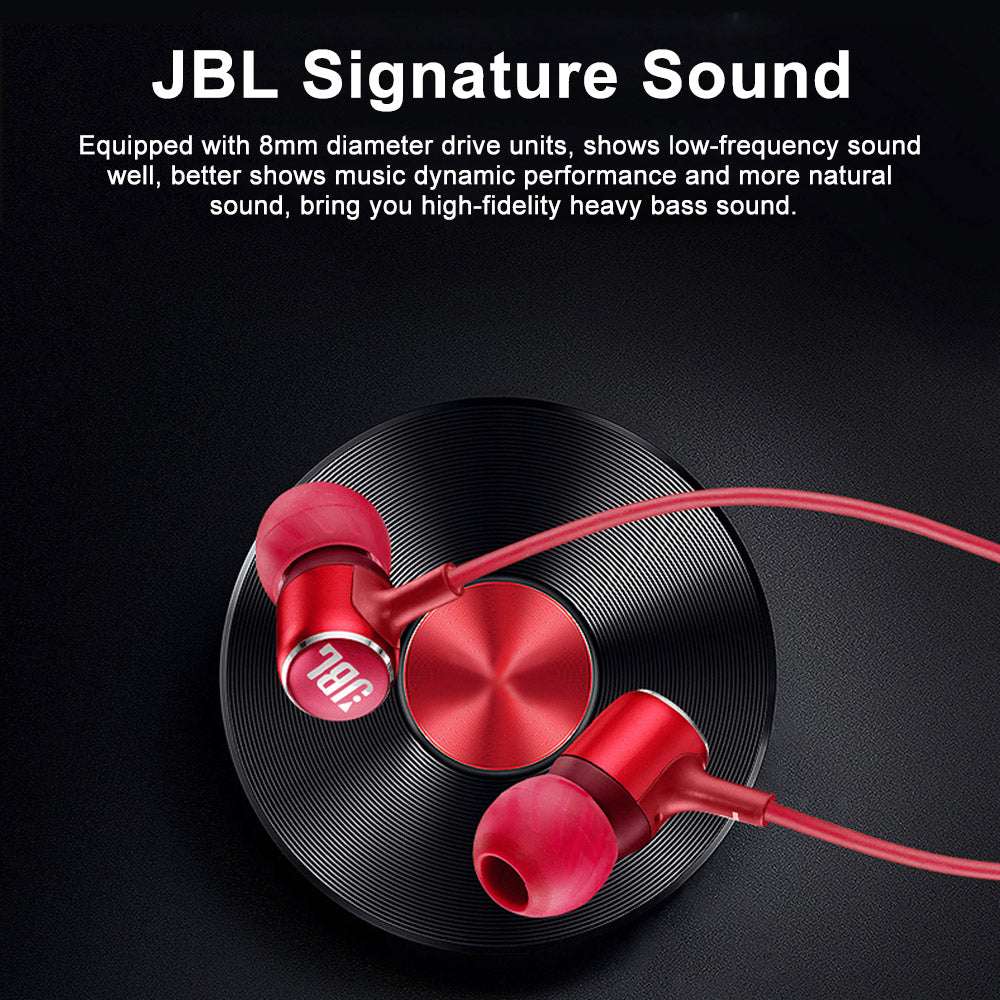 Teal Simba JBL LIVE100 wired earphones with 3.5mm jack, stereo sound, line control, in-ear design, and black finish.