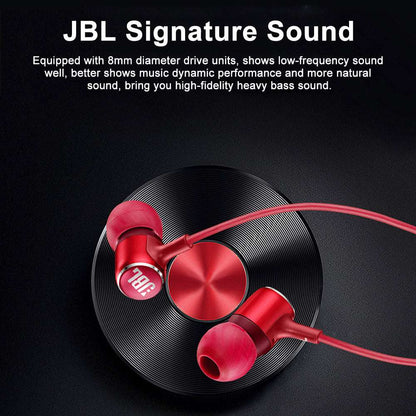 Teal Simba JBL LIVE100 wired earphones with 3.5mm jack, stereo sound, line control, in-ear design, and black finish.