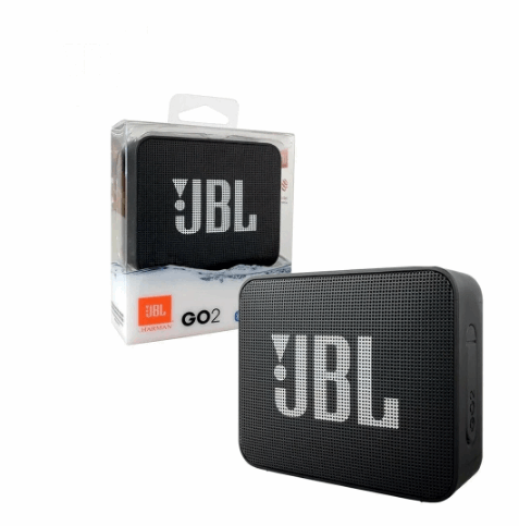 Teal Simba JBL GO 2 wireless Bluetooth speaker with IPX7 waterproof design and built-in microphone, compact portable audio device.