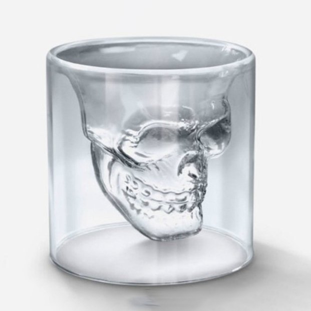 Fuchsia Molly Doomed Skull shot glass featuring a detailed skull design, perfect for themed drinkware collections.