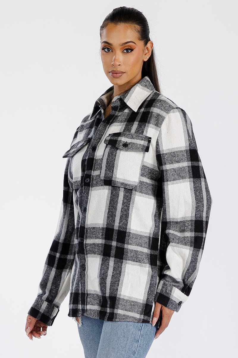 Lime Milo boyfriend oversized soft flannel shacket in a cozy, plaid design, suitable as a stylish jacket or coat for casual wear.