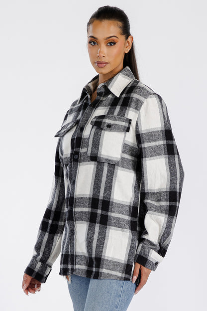 Lime Milo boyfriend oversized soft flannel shacket in a cozy, plaid design, suitable as a stylish jacket or coat for casual wear.