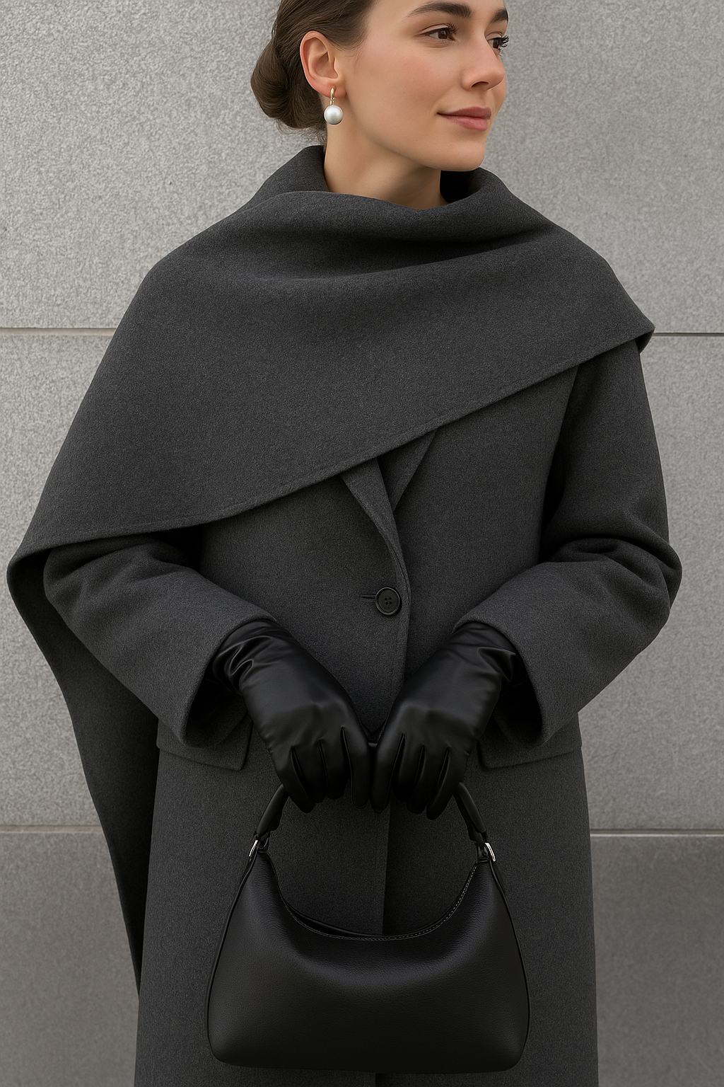 Carmine Juneberry Urban Drape Wool Coat 25 Edition, stylish winter jacket with a tailored fit and classic design, displayed on a hanger.