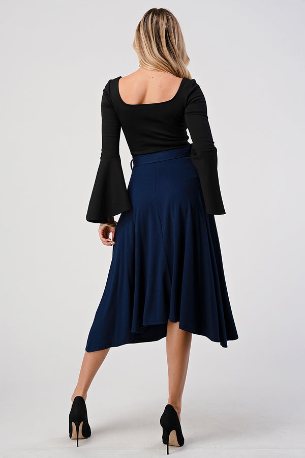 Solid high waist midi skirt with waist tie, Burgundy Daisy women&