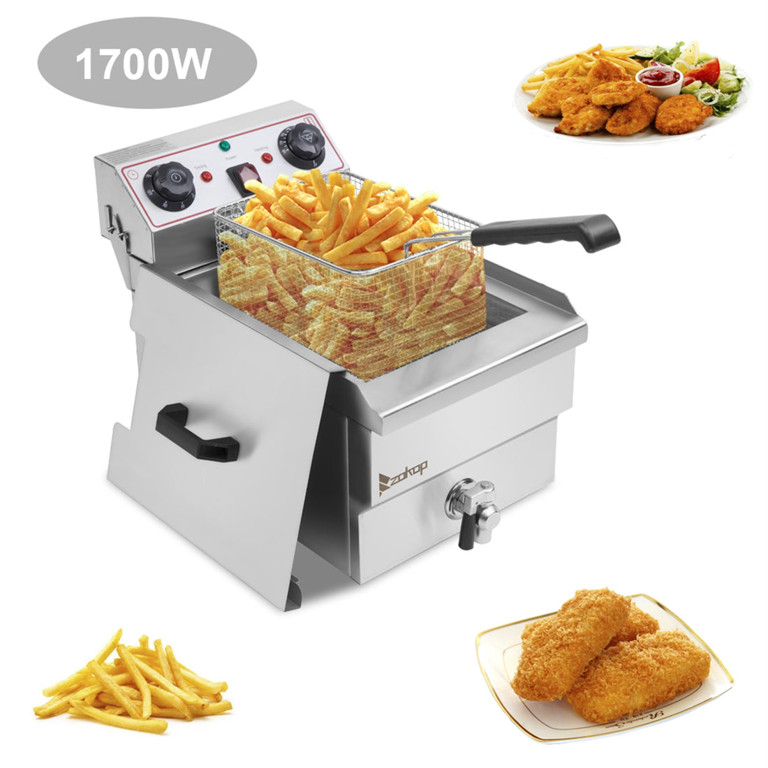Lilac Milo 1.7KW stainless steel deep fryer with faucet, 12.5QT/11.8L capacity, ideal for commercial kitchen use