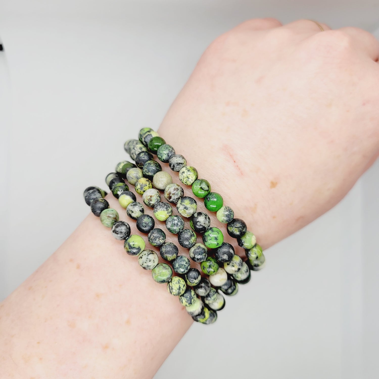 Green Chrysoprase stone bracelet by Olive Coeus featuring metaphysical Reiki healing and boho style.