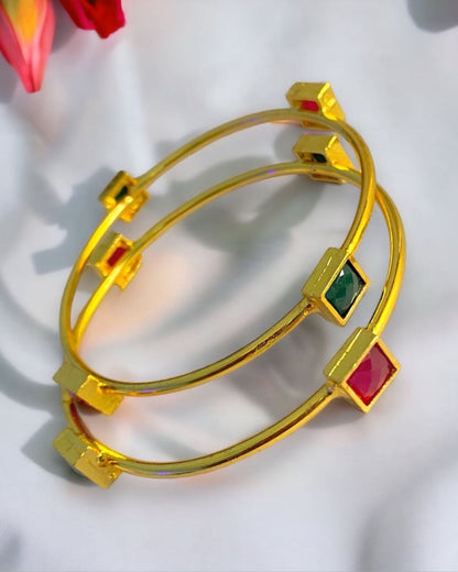 Gold-plated Indian bangle jewelry from Gray Poseidon featuring traditional and modern design elements.