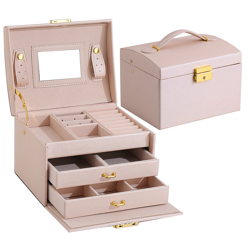 Brown Demeter leather jewelry box with organized compartments for earrings and rings, ideal for stylish storage.
