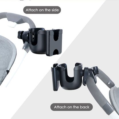 Maroon Chronos universal stroller cup holder attached to a bike for easy beverage access during rides