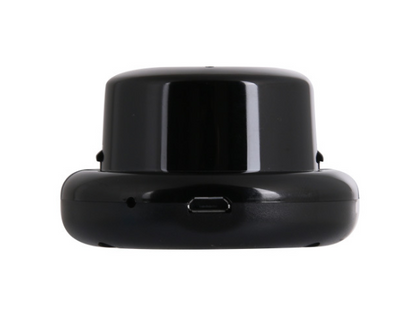 Teal Simba WiFi camera with stand and memory card, showing a sleek black security camera on a white background.