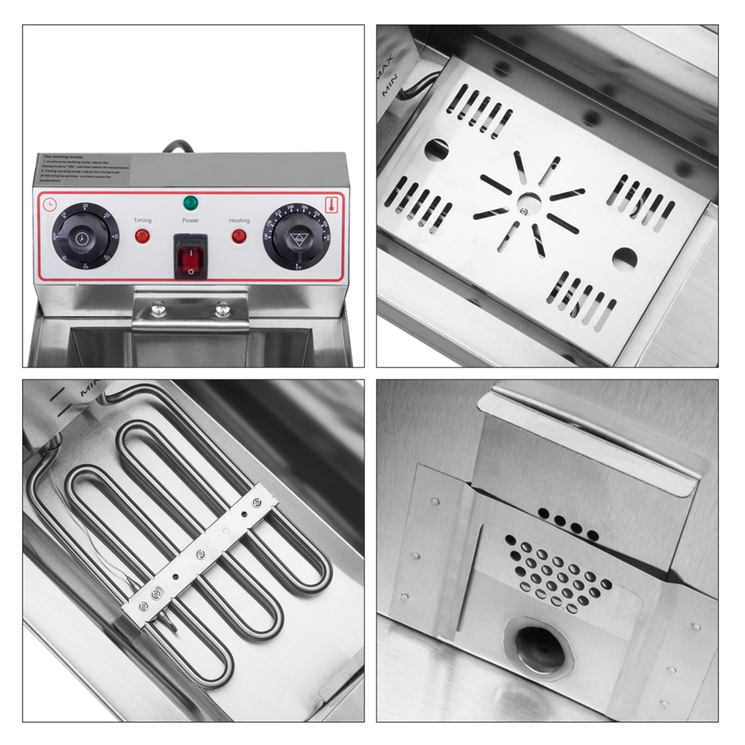 Lilac Milo 1.7KW stainless steel deep fryer with 12.5QT tank, faucet, and single tank design for kitchen use